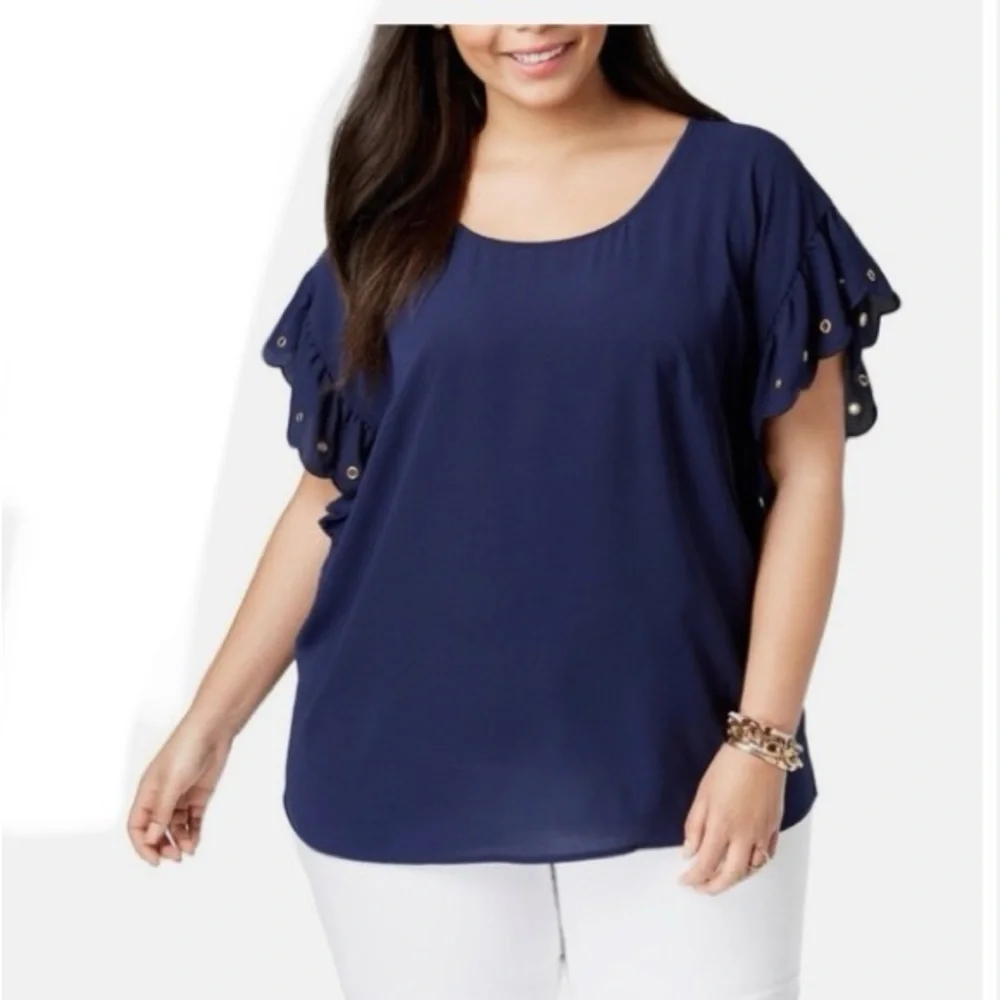 MICHAEL Michael Kors Women’s Navy Blue Short Sleeve Top